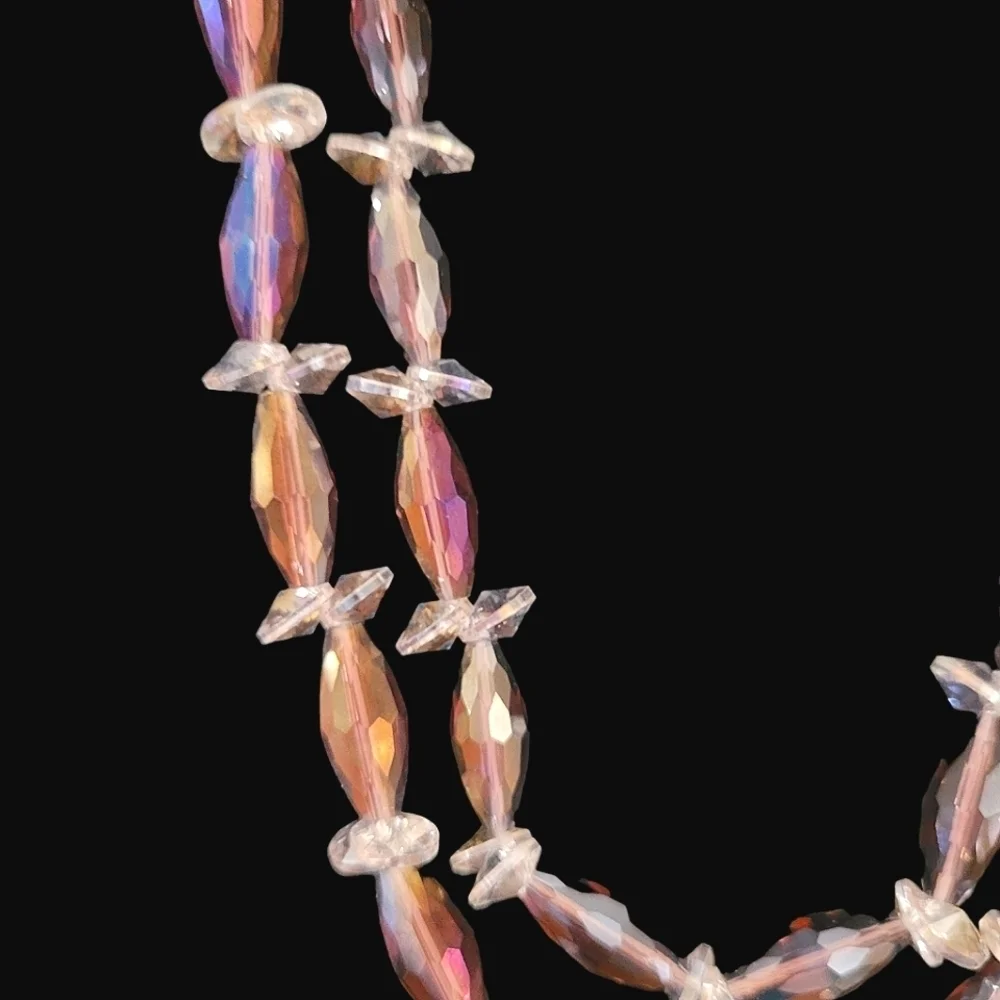 Vintage - Czech Aurora Borealis Cut Glass Two‎ Strand Necklace and Earring Set